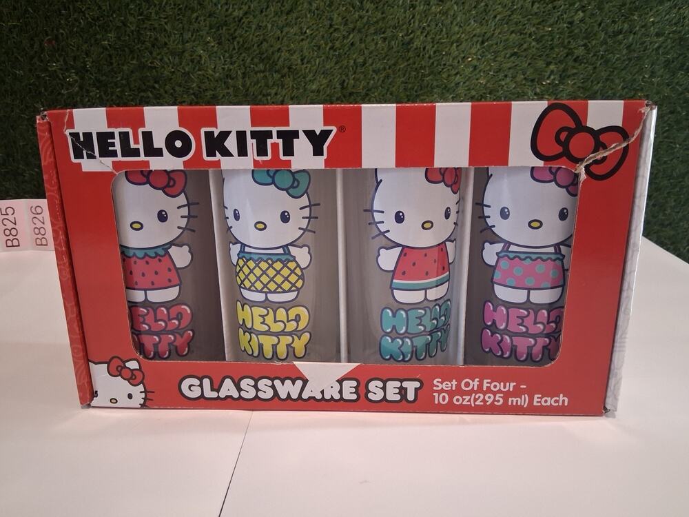 Sanrio Hello Kitty Cute 4pc Glass Tumbler Set 10oz Drinking Glasses Gift New